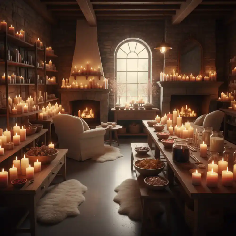 WaxLore Studio cozy interior with lit candles