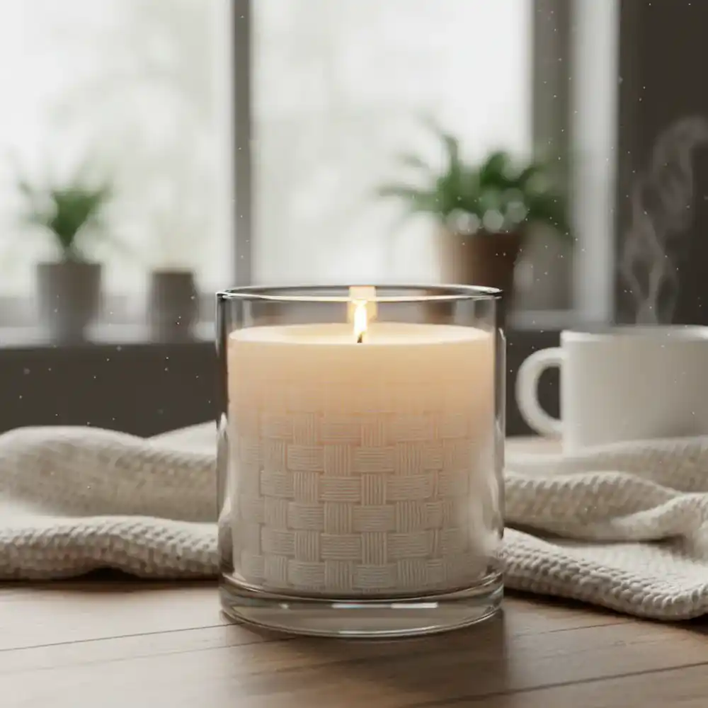 Linen Weave Candle in a clear glass
